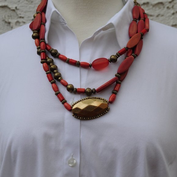 Chico's Jewelry - NWT Orange and Brass  necklace with three strands.